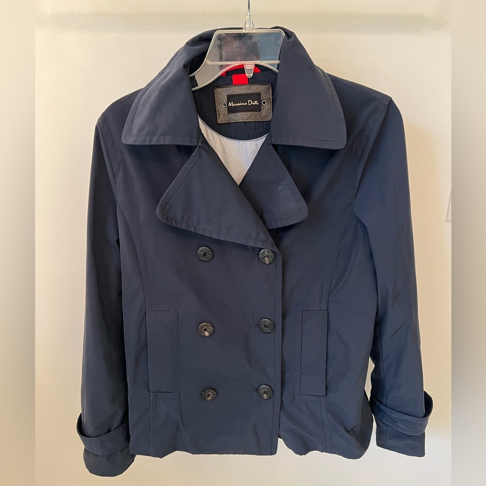 Massimo Dutti Navy Double-Breasted Trench Coat
